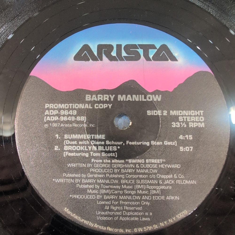 Barry Manilow Swing Street 4 Song Sampler Promo 12" Vinyl Record ADP-9649 1987 - Picture 6 of 6